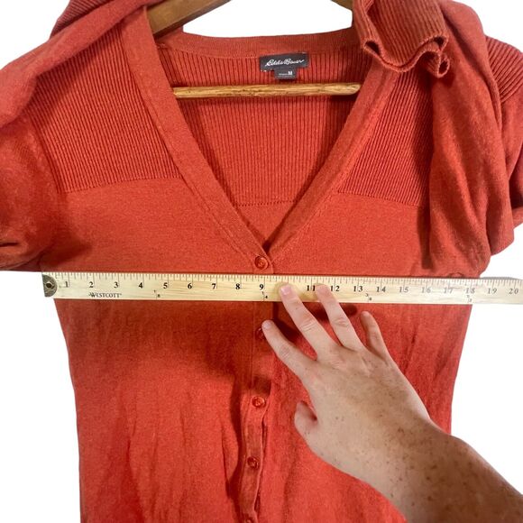 Eddie Bauer Lambswool Wool Blend Cardigan Orange Sweater Womens SIZE MEDIUM - Picture 4 of 9